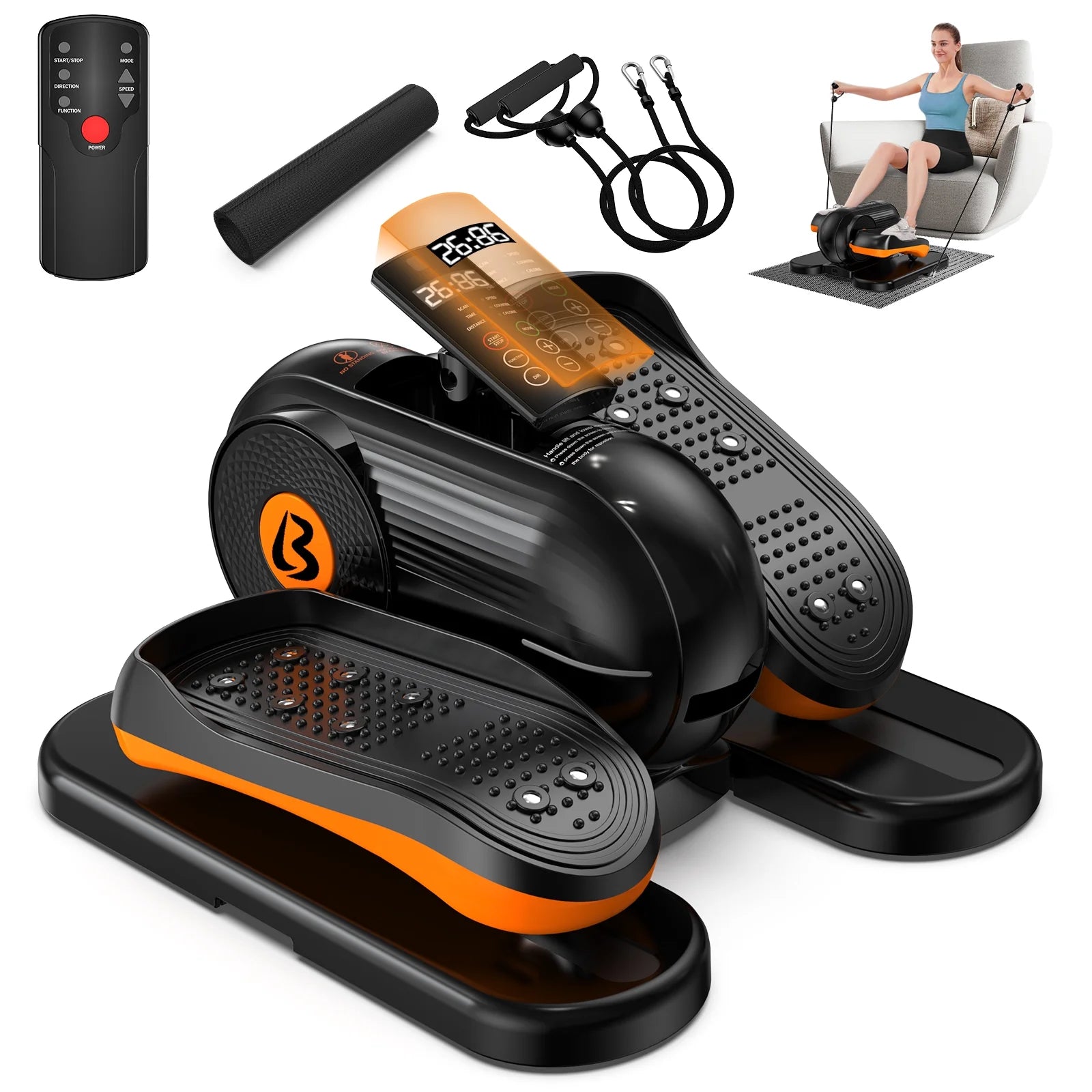 under Desk Elliptical Machine Fully Assembled Electric Pedal Exerciser Trainer Dual-Directional Training Mini Exercise Equipment with Remote Control & LCD Monitor for Home Office Gym