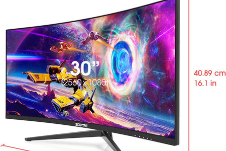 30-Inch Ultra Wide Curved Gaming Monitor - 21:9, 2560x1080, 200Hz, HDMI/DisplayPort, Built-In Speakers, Sleek Metal Black Design