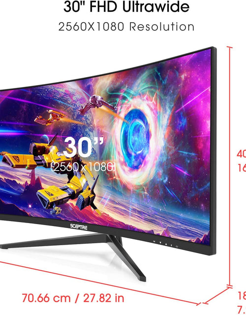 Load image into Gallery viewer, 30-Inch Ultra Wide Curved Gaming Monitor - 21:9, 2560x1080, 200Hz, HDMI/DisplayPort, Built-In Speakers, Sleek Metal Black Design
