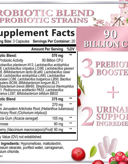 Load image into Gallery viewer, Probiotics for Women Digestive Health Support - 90 Billion CFU Women'S Probiotic, 16 Strains, Cranberry, Vaginal Probiotic with Prebiotics, PH, Immune, Urinary, &amp; Feminine Health Support, 60 Capsules
