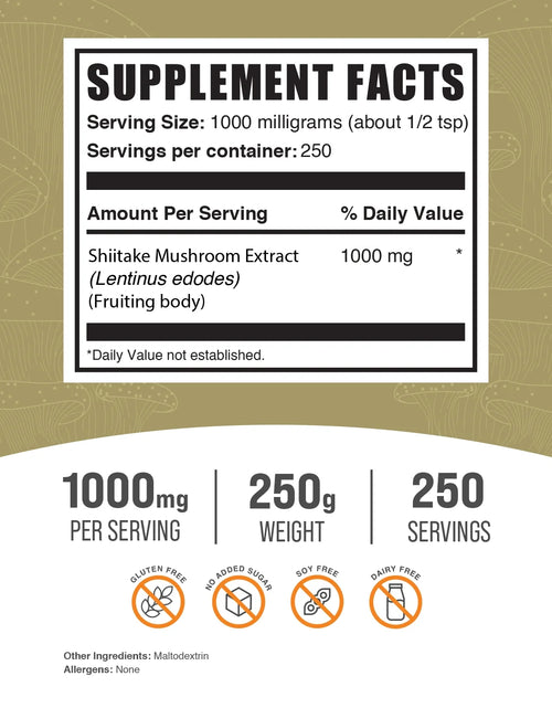 Load image into Gallery viewer, Bulksupplements Shiitake Mushroom Extract Powder - Mushroom Supplement, Vegan &amp; Herbal - 1G per Serving, 250G (8.8 Oz)
