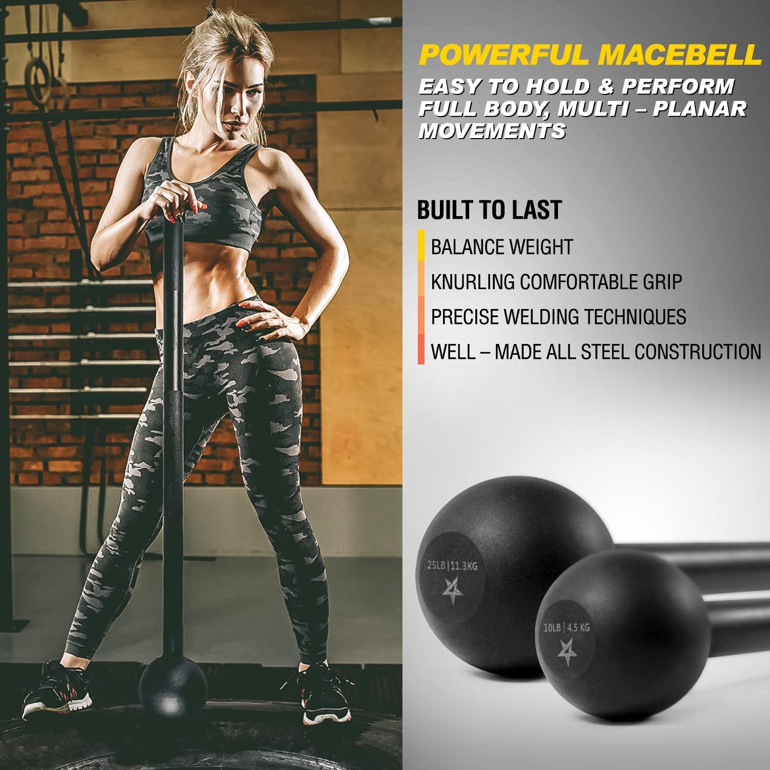 Steel Mace Bell - Versatile Strength Training for Full Body Workouts, Ideal for Muscles, Shoulders, Grips & Forearms - Available in 5 to 30 LB for Men & Women