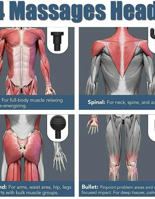 Load image into Gallery viewer, Massage Gun Percussion Massager Deep Tissue Muscle Vibrating Relaxing + 4 Heads
