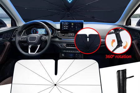 SunShield 360 – Rotatable Umbrella-Style Car Windshield Sunshade with UV & Heat Protection