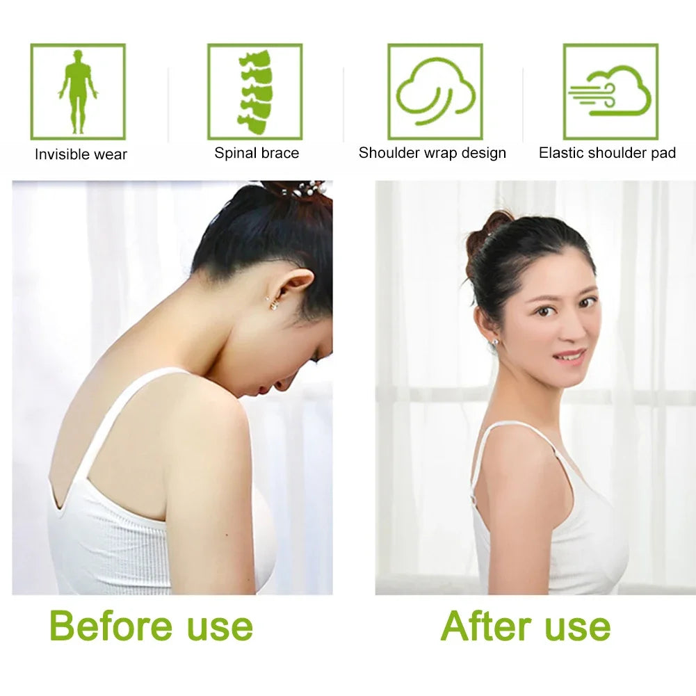 1PC Black Posture Corrector for Men and Women - Bionic System Back Brace Adjustable Upper Back Support Shoulder Posture Brace, Back Straightener Neck Pain Relief