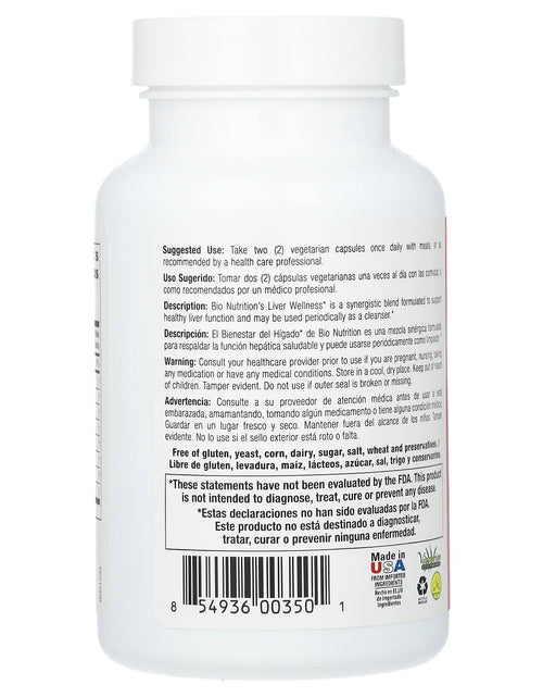 Load image into Gallery viewer, Bio Nutrition - Liver Wellness - 60 Vegetarian Capsules
