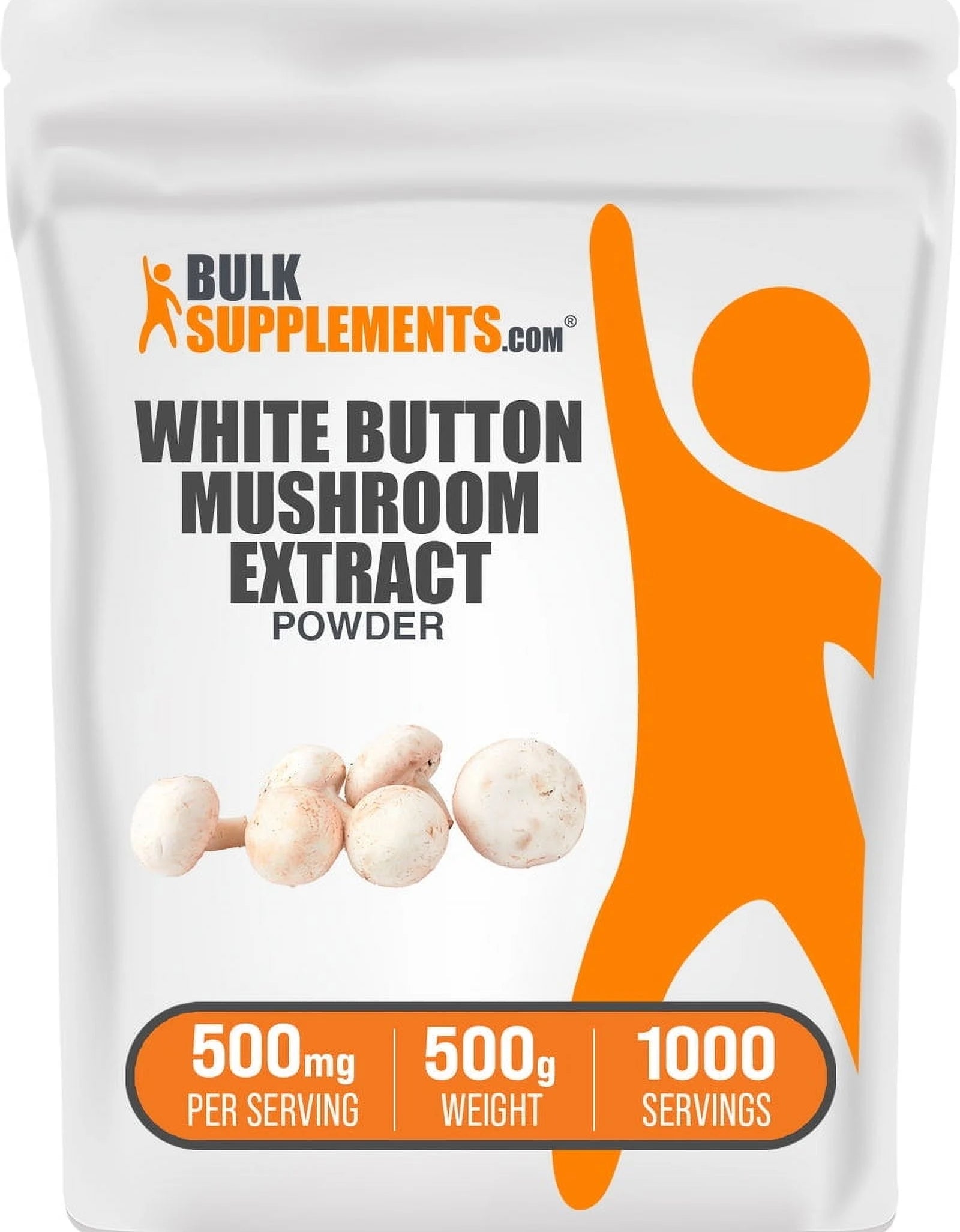 Bulksupplements White Button Mushroom Extract Powder - Herbal Supplement, Agaricus Bisporus Extract - Vegan, 500Mg per Serving, 500G (1.1 Lbs)