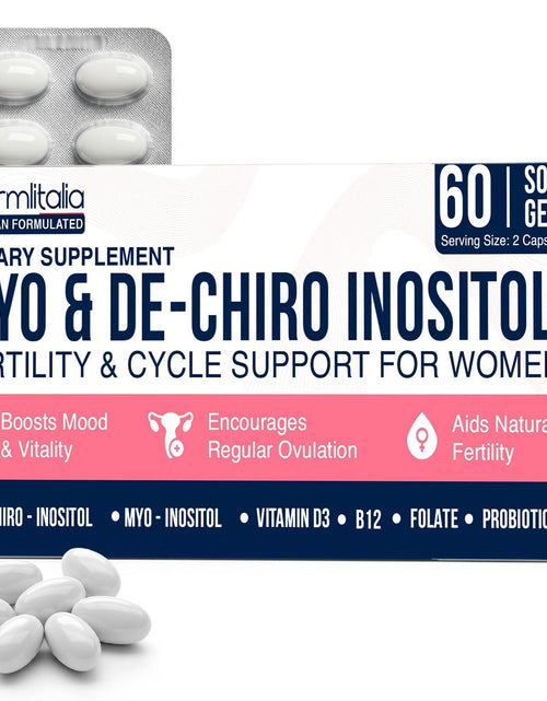 Load image into Gallery viewer, Myo Inositol D Chiro Inositol Supplement for Women Hormone Balance Healthy Ovarian Support 40:1 Myo Inositol Blend with Folate Vitamin D3 B12 &amp; 20 Billion CFU Probiotics 60 Capsules
