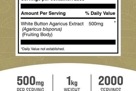Bulksupplements White Button Mushroom Extract Powder - Herbal Supplement, Agaricus Bisporus Extract - Vegan, 500Mg per Serving, 1Kg (2.2 Lbs)