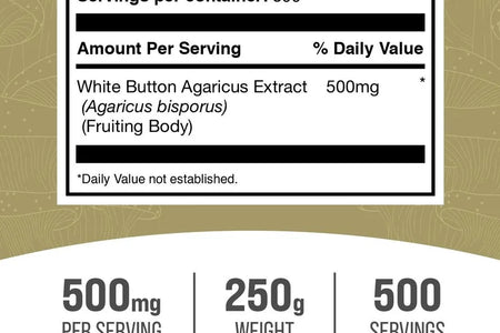 Bulksupplements White Button Mushroom Extract Powder - Herbal Supplement, Agaricus Bisporus Extract - Vegan, 500Mg per Serving, 250G (8.8 Oz)