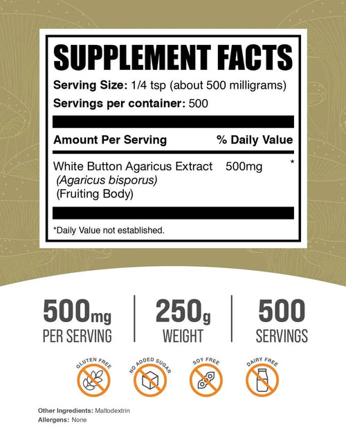 Load image into Gallery viewer, Bulksupplements White Button Mushroom Extract Powder - Herbal Supplement, Agaricus Bisporus Extract - Vegan, 500Mg per Serving, 250G (8.8 Oz)
