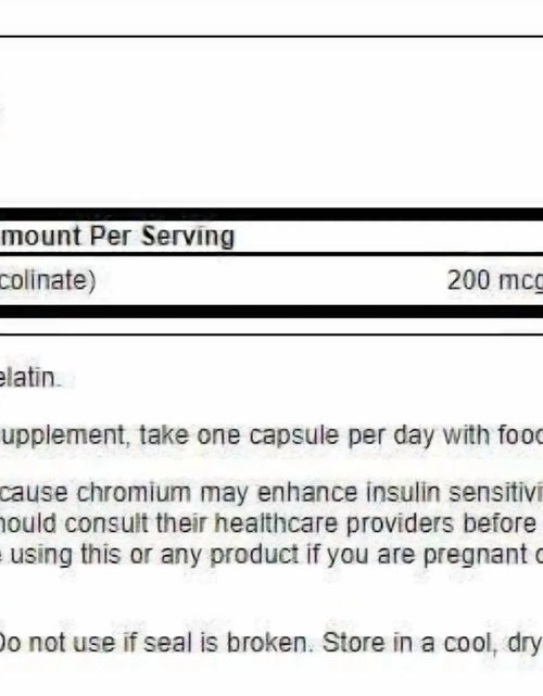 Load image into Gallery viewer, Chromium Picolinate - Natural Supplement Promoting Metabolism &amp; Weight Management - Supports Healthy Blood Sugar Levels Already within the Normal Range - (200 Capsules, 200Mcg Each) 2 Pack
