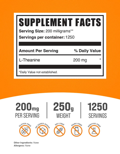 Load image into Gallery viewer, Bulksupplements L-Theanine Powder - Amino Acid Supplement, Theanine Supplement - Unflavored, 200Mg per Serving, 250G (8.8 Oz)
