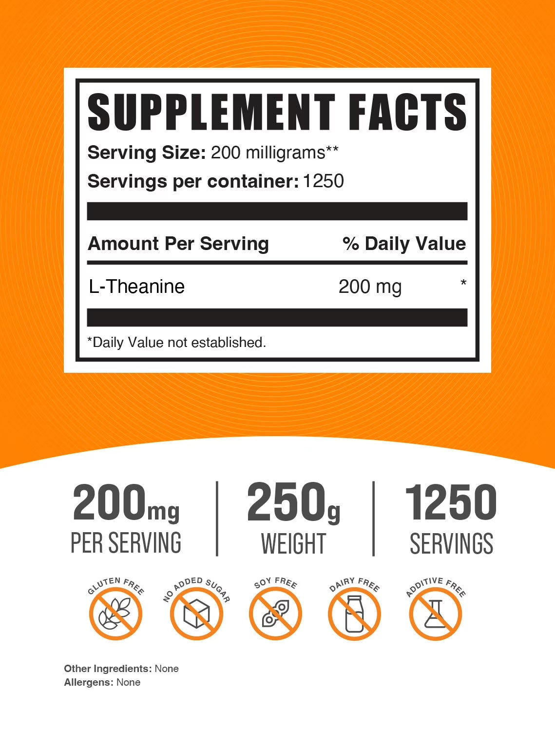 Bulksupplements L-Theanine Powder - Amino Acid Supplement, Theanine Supplement - Unflavored, 200Mg per Serving, 250G (8.8 Oz)
