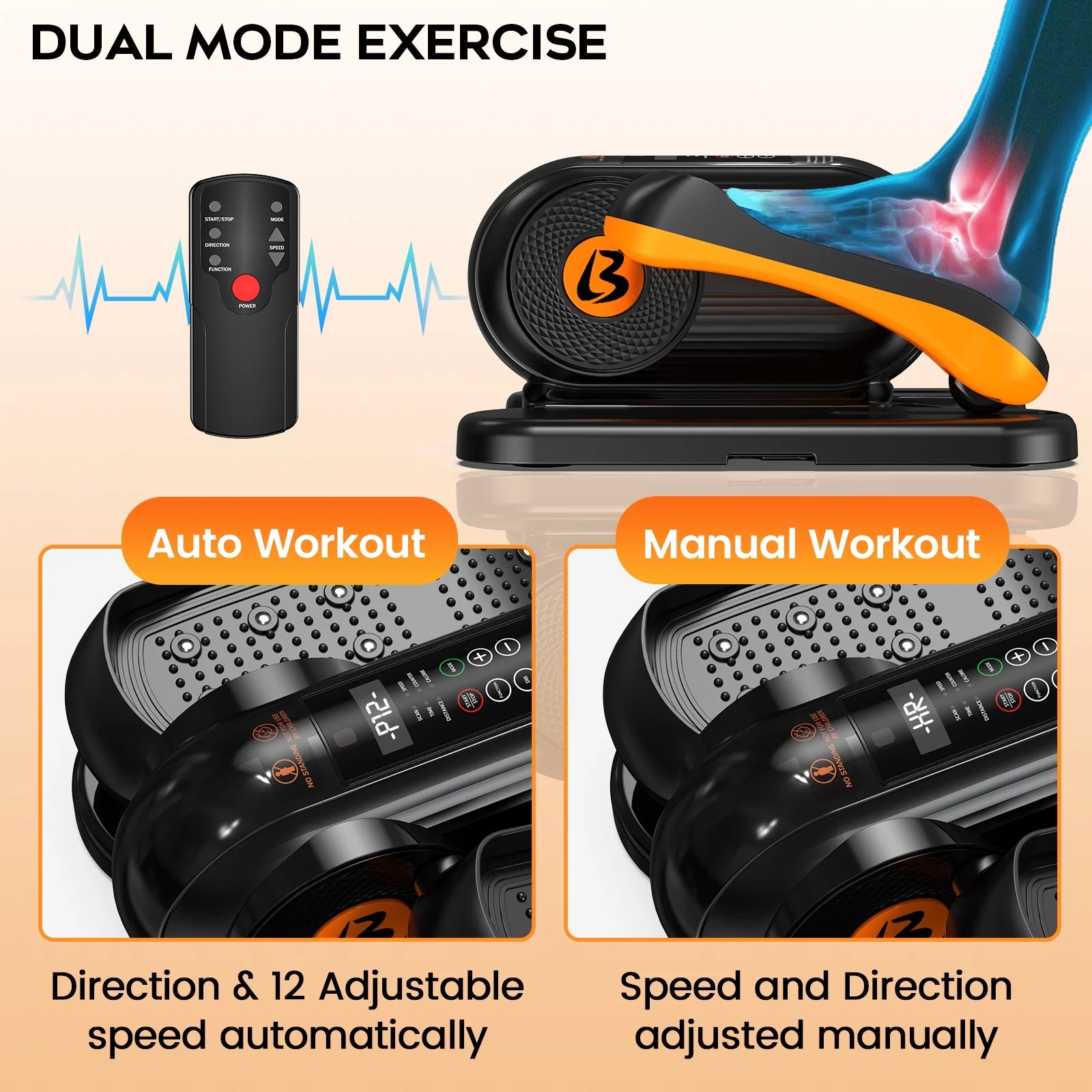 under Desk Elliptical Machine Fully Assembled Electric Pedal Exerciser Trainer Dual-Directional Training Mini Exercise Equipment with Remote Control & LCD Monitor for Home Office Gym