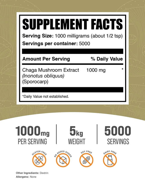 Load image into Gallery viewer, Bulksupplements Chaga Mushroom Extract Powder - Mushroom Supplement - Vegan &amp; Herbal, 1G per Serving, 5Kg (11 Lbs)
