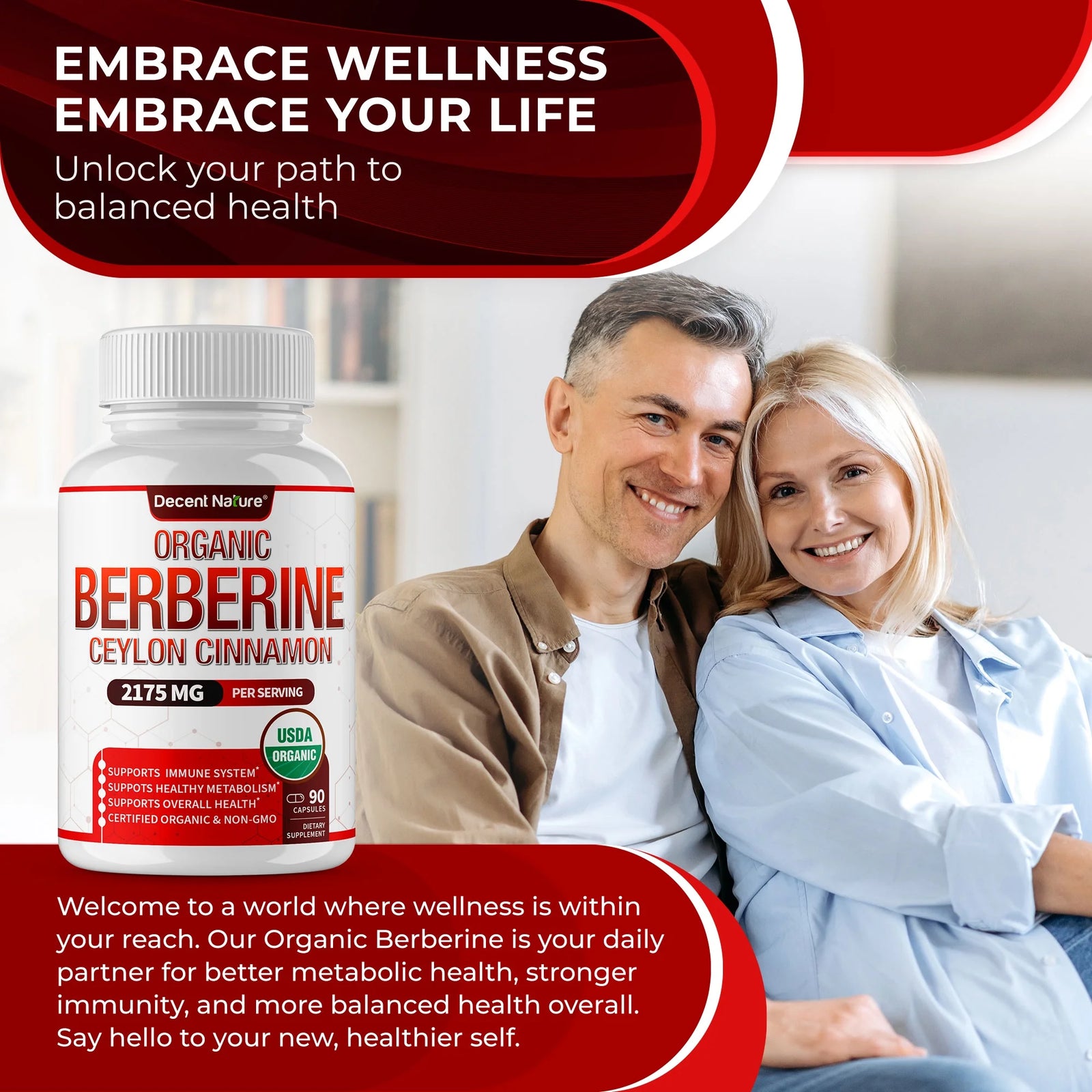 Organic Berberine with Ceylon Cinnamon 2175Mg Berberine Supplement 90 Capsules