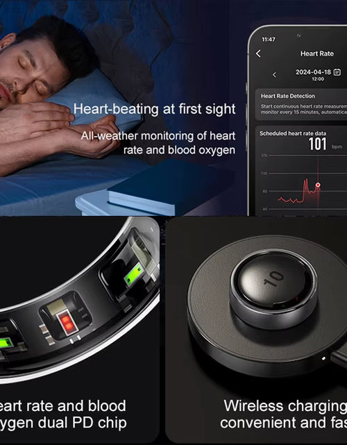 Load image into Gallery viewer, R10 Smart Ring: Wireless Charging Health &amp; Sleep Monitor for Men &amp; Women, Multi-Sport Modes Compatible with Android &amp; iOS
