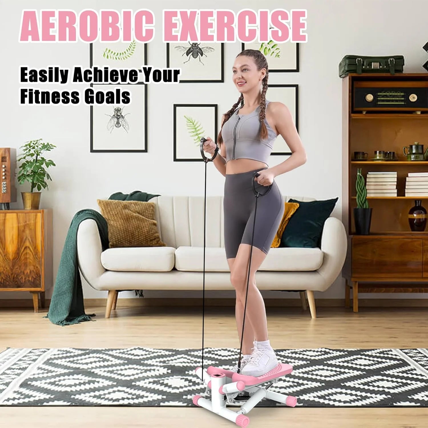 Steppers for Exercise at Home, Twist Stepper with 350LBS Loading Capacity, Mini Stepper with Resistance Bands, Hydraulic Fitness Stair Stepper for Home with LCD Monitor