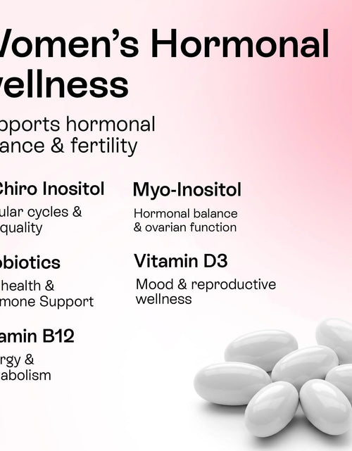 Load image into Gallery viewer, Myo Inositol D Chiro Inositol Supplement for Women Hormone Balance Healthy Ovarian Support 40:1 Myo Inositol Blend with Folate Vitamin D3 B12 &amp; 20 Billion CFU Probiotics 60 Capsules
