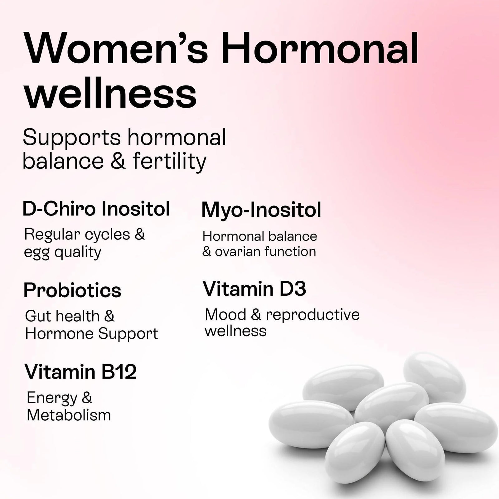 Myo Inositol D Chiro Inositol Supplement for Women Hormone Balance Healthy Ovarian Support 40:1 Myo Inositol Blend with Folate Vitamin D3 B12 & 20 Billion CFU Probiotics 60 Capsules