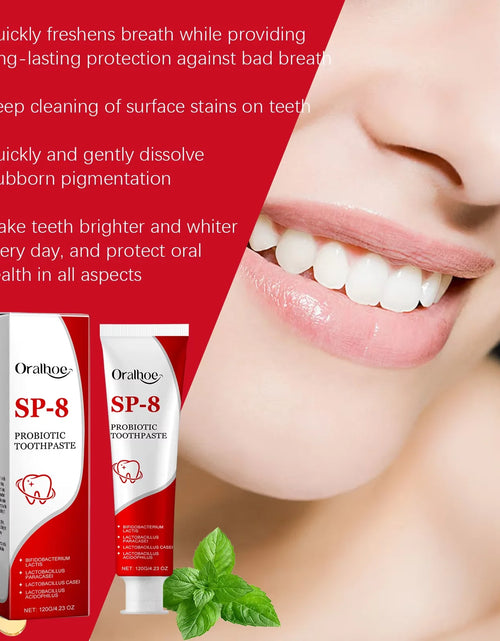 Load image into Gallery viewer, Sp-8 Probiotic Toothpaste - Brightening Mint Formula for Fresh Breath, Deep Cleaning, and Plaque Removal for Whiter Teeth
