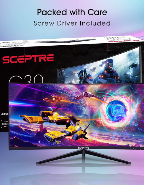 Load image into Gallery viewer, 30-Inch Ultra Wide Curved Gaming Monitor - 21:9, 2560x1080, 200Hz, HDMI/DisplayPort, Built-In Speakers, Sleek Metal Black Design
