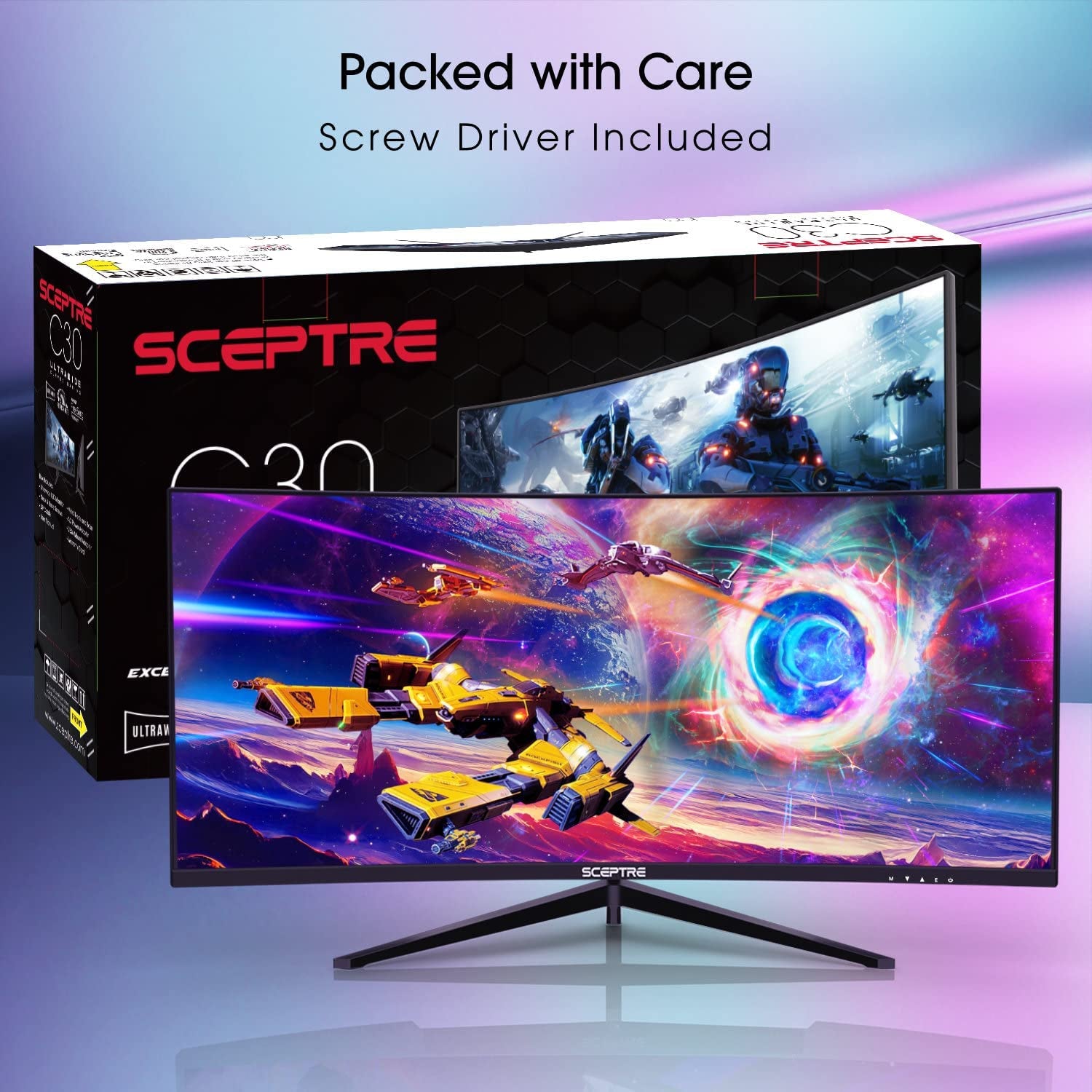 30-Inch Ultra Wide Curved Gaming Monitor - 21:9, 2560x1080, 200Hz, HDMI/DisplayPort, Built-In Speakers, Sleek Metal Black Design