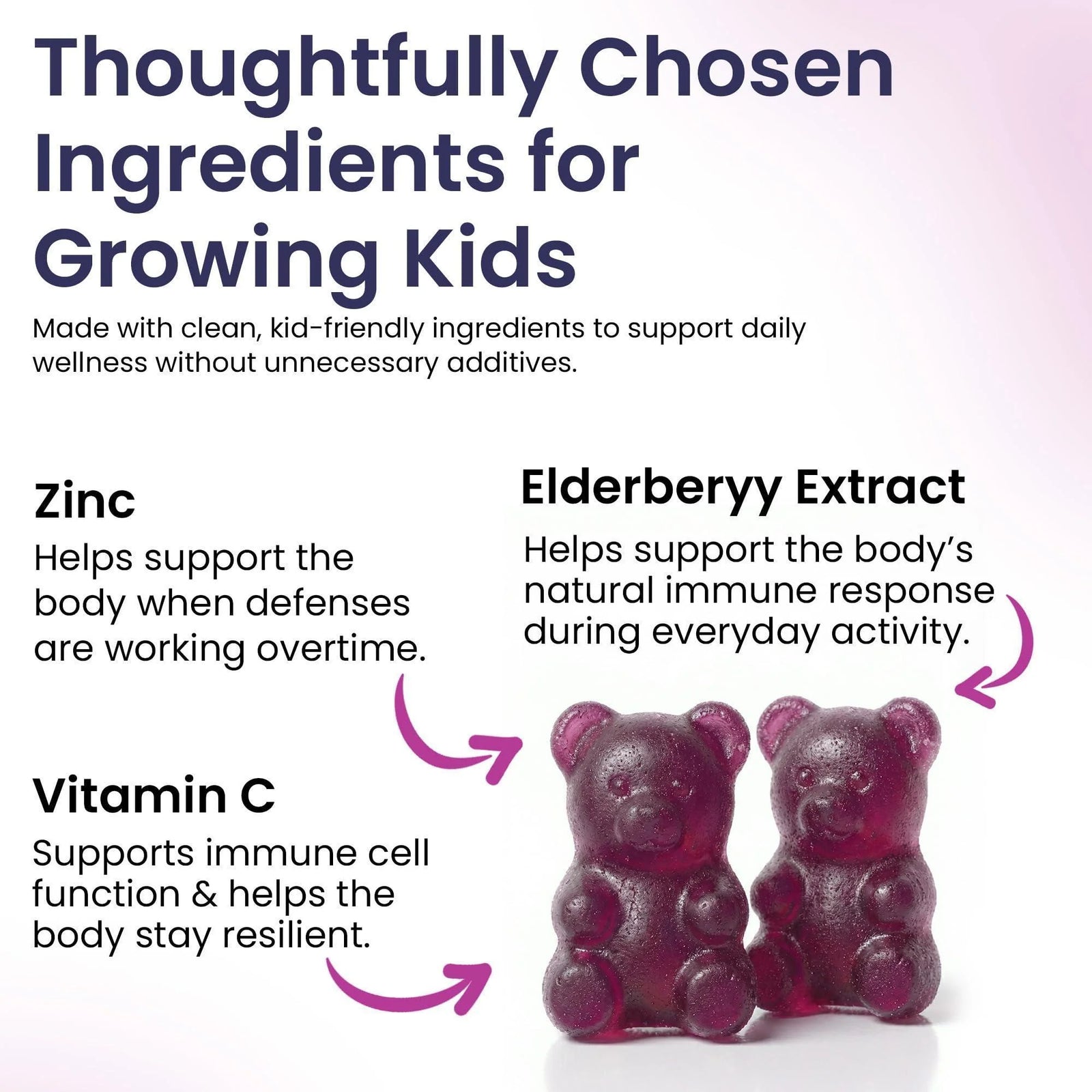 Elderberry Gummies for Kids 3 in 1 Immune Support with Zinc Vitamin C 60 Count Kids Elderberry Gummies for Daily Immunity Vegan Formula for Strong Immune Health