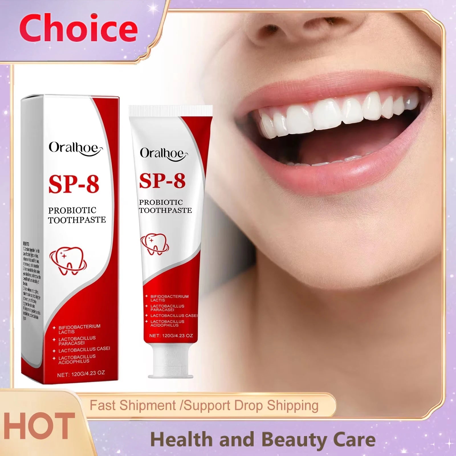 Sp-8 Probiotic Toothpaste - Brightening Mint Formula for Fresh Breath, Deep Cleaning, and Plaque Removal for Whiter Teeth
