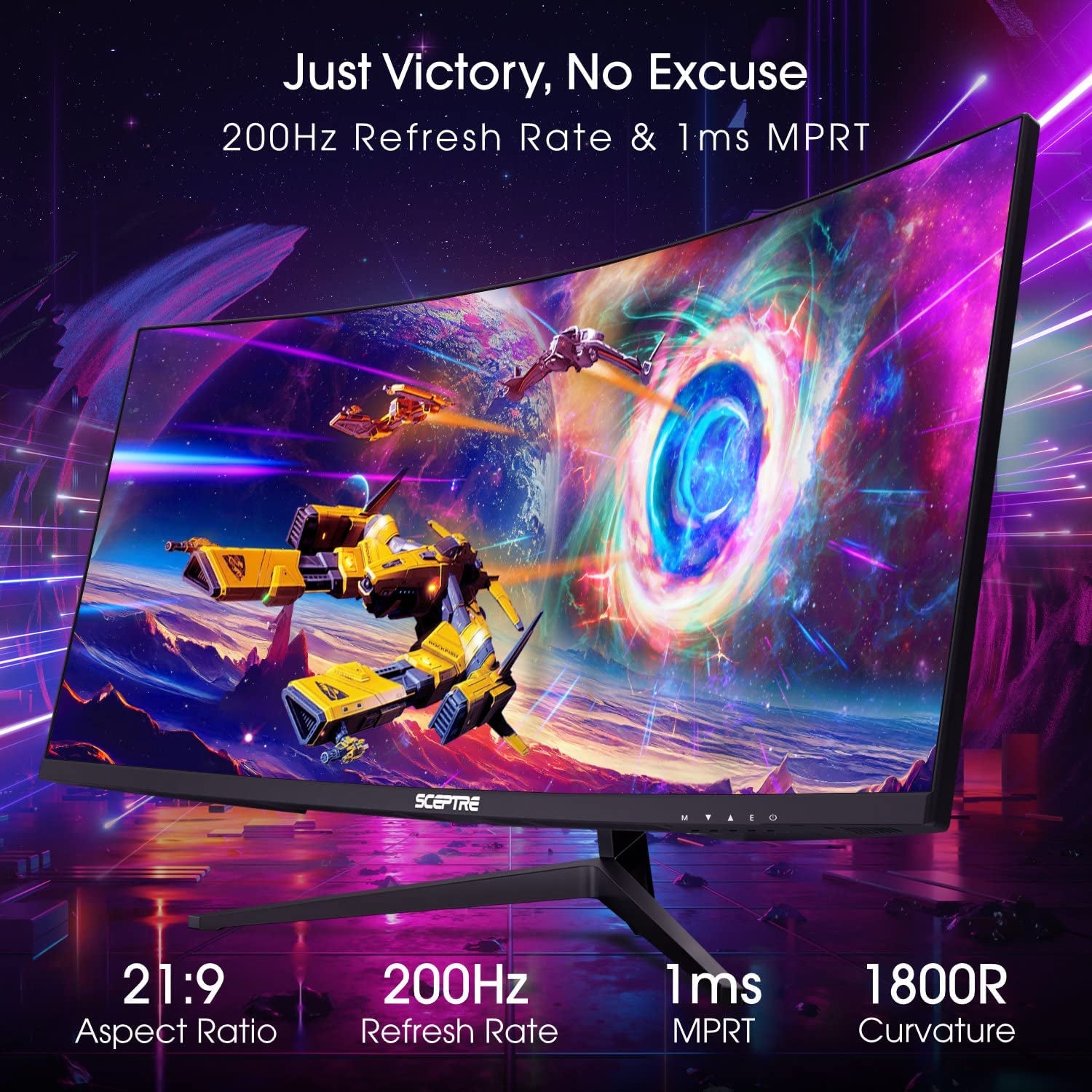 30-Inch Ultra Wide Curved Gaming Monitor - 21:9, 2560x1080, 200Hz, HDMI/DisplayPort, Built-In Speakers, Sleek Metal Black Design