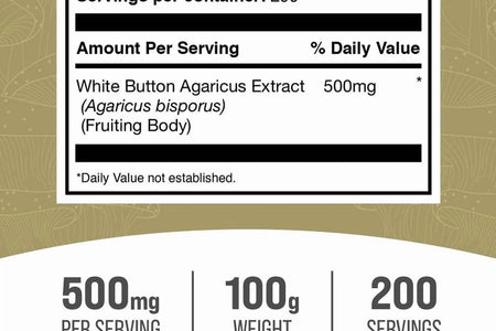 Bulksupplements White Button Mushroom Extract Powder - Herbal Supplement, Agaricus Bisporus Extract - Vegan, 500Mg per Serving, 100G (3.5 Oz)