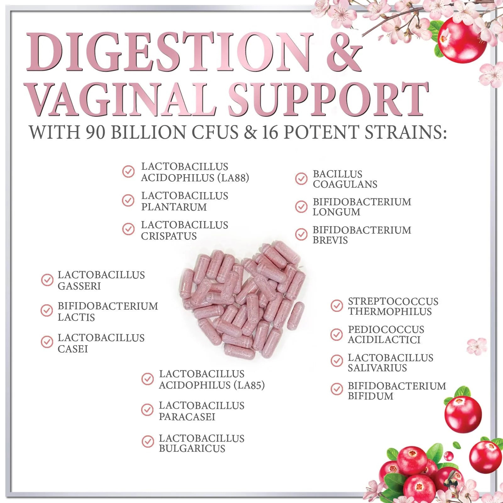 Probiotics for Women Digestive Health Support - 90 Billion CFU Women'S Probiotic, 16 Strains, Cranberry, Vaginal Probiotic with Prebiotics, PH, Immune, Urinary, & Feminine Health Support, 60 Capsules