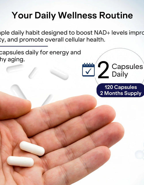 Load image into Gallery viewer, NAD Capsules Resveratrol Liposomal Nicotinamide Riboside Quercetin Vitamin B3 NAD Supplement for Women and Men anti Aging Boost Focus and Energy Cell Regeneration Supplement 120 Capsules
