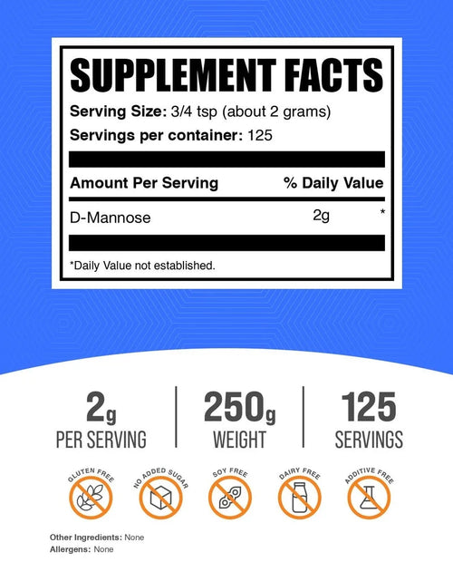 Load image into Gallery viewer, Bulksupplements D-Mannose Powder - D-Mannose Supplement, Dietary Supplement - Unflavored, 2G per Serving, 250G (8.8 Oz)
