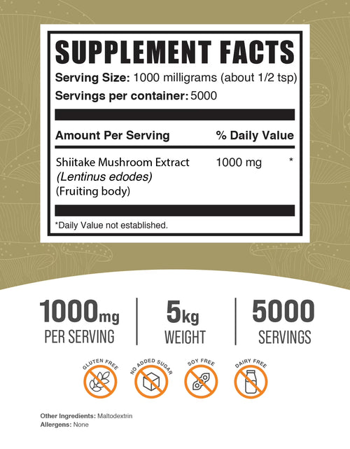 Load image into Gallery viewer, Bulksupplements Shiitake Mushroom Extract Powder - Mushroom Supplement, Vegan &amp; Herbal - 1G per Serving, 5Kg (11 Lbs)
