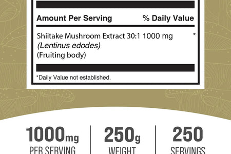 Bulksupplements Shiitake Mushroom Extract Powder - Mushroom Supplement, Vegan & Herbal - 1G per Serving, 250G (8.8 Oz)