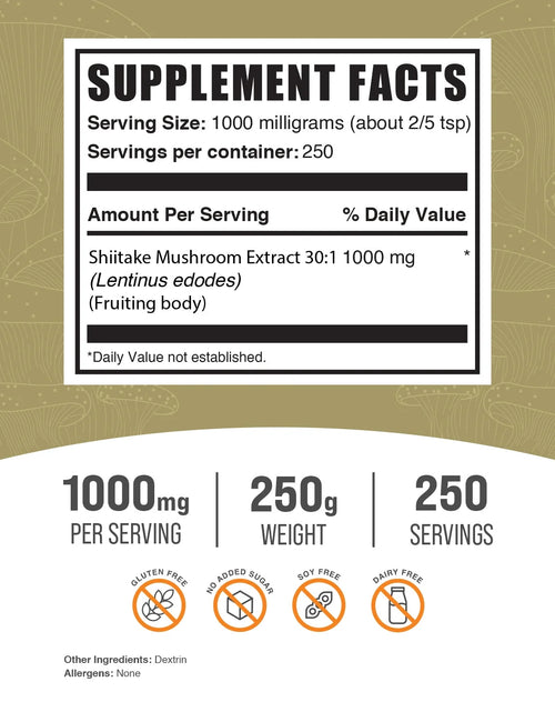 Load image into Gallery viewer, Bulksupplements Shiitake Mushroom Extract Powder - Mushroom Supplement, Vegan &amp; Herbal - 1G per Serving, 250G (8.8 Oz)
