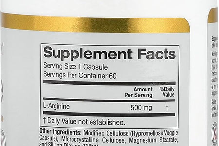California Gold Nutrition L-Arginine, 500 Mg, 60 Veggie Capsules