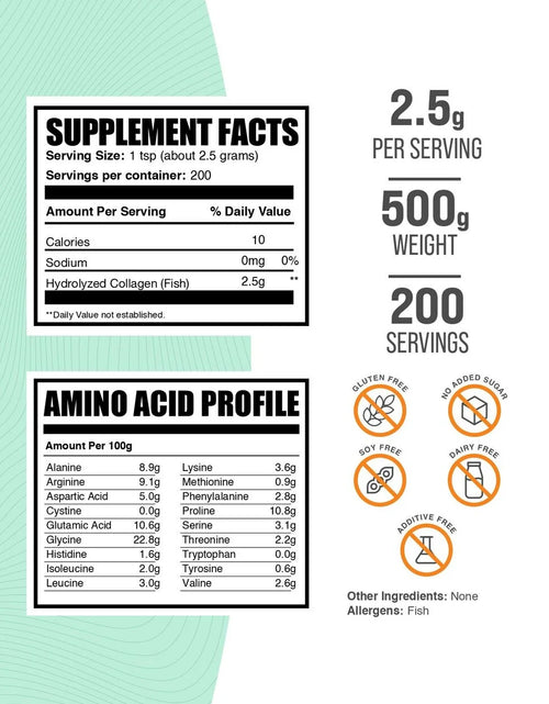 Load image into Gallery viewer, Bulksupplements Marine Collagen Powder - Collagen Supplement, Hydrolyzed - Unflavored, 2.5G per Serving, 500G (1.1 Lbs)
