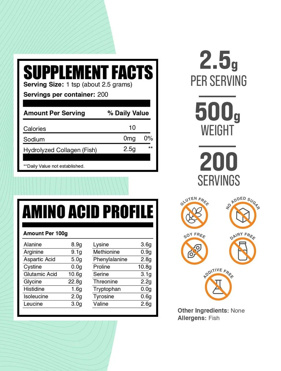 Bulksupplements Marine Collagen Powder - Collagen Supplement, Hydrolyzed - Unflavored, 2.5G per Serving, 500G (1.1 Lbs)