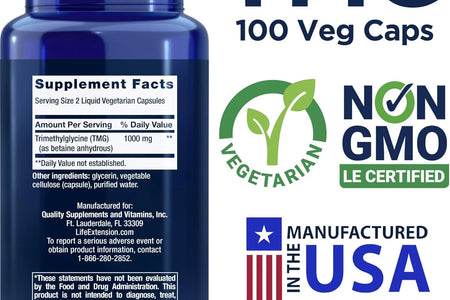 Life Extension TMG 500Mg, 100 Liquid Veg Caps - Trimethylglycine (Glycine Betaine) Supplement - Gluten Free, Non-Gmo, Vegetarian
